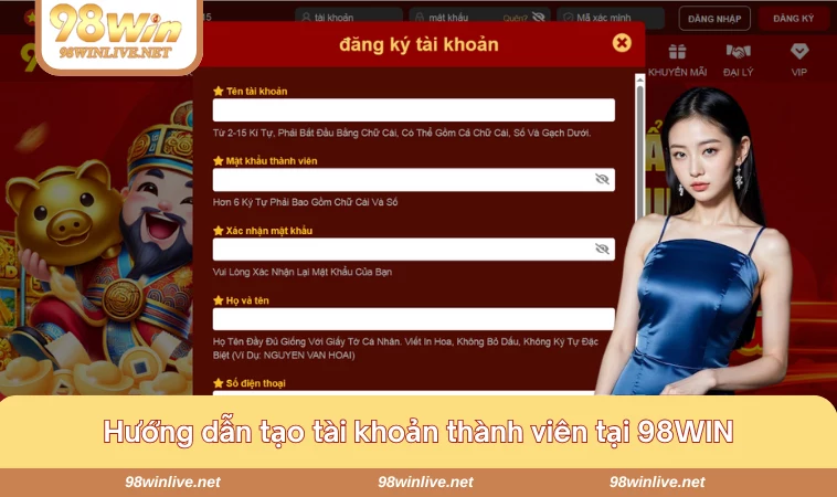 98WIN 432 Quy trình mở tài khoản game tại nhà cái cho người mới