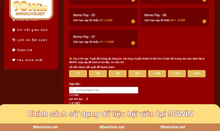 Chính sách bảo mật 98WIN 179 Chính sách sử dụng dữ liệu giúp 98WIN mang đến những thông tin phù hợp